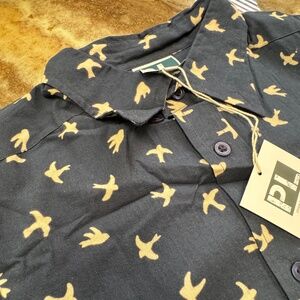 NWT- Mens Blue & Khaki Collared Short Sleeve Button Down Shirt-